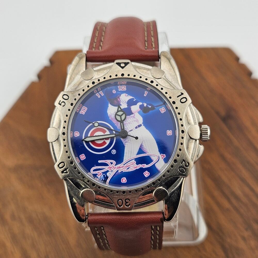 Sammy Sosa Home Run Hero Men's Watch Chicago Cubs Silver Tone Brown Leather Band